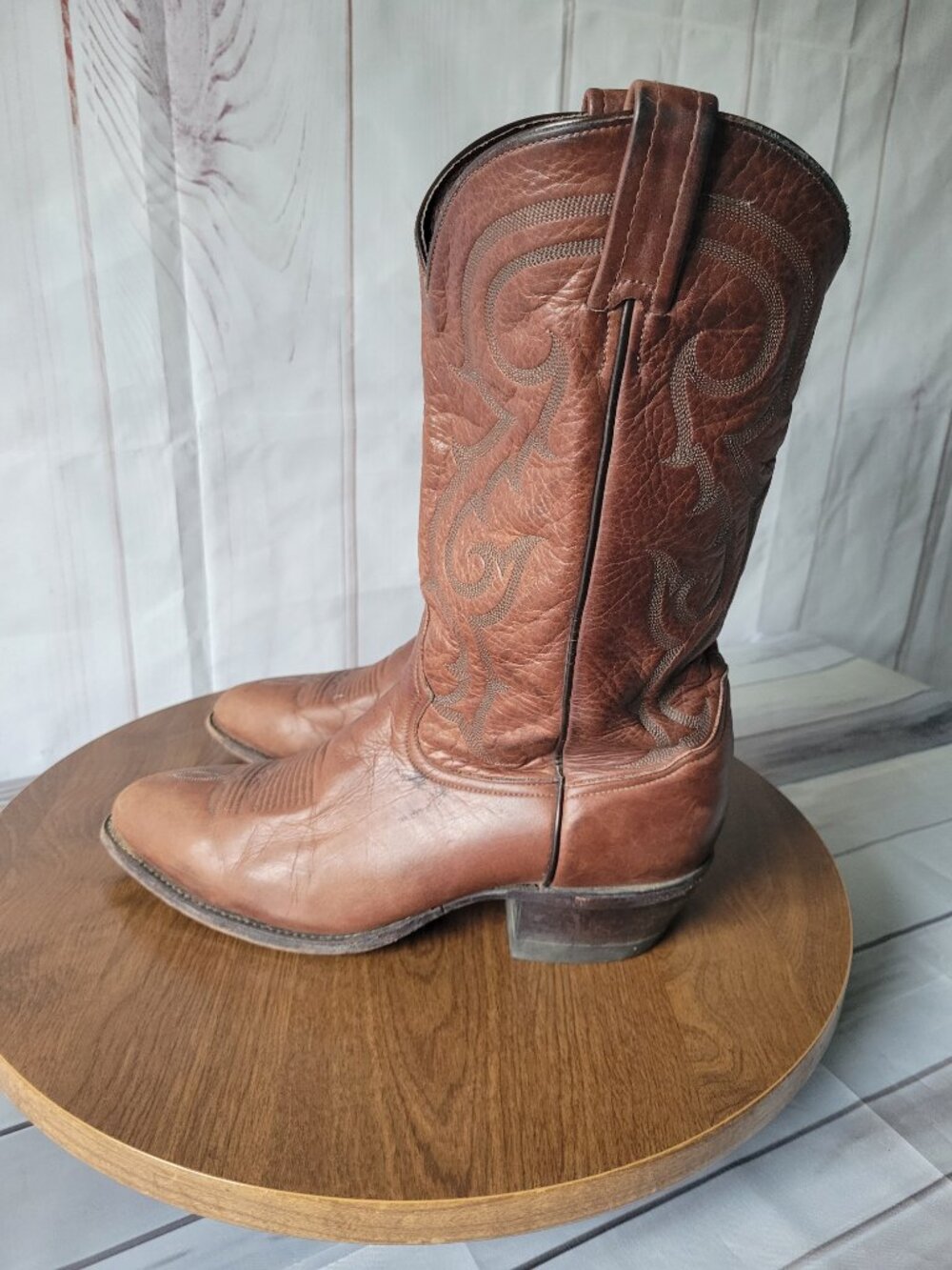 Tony Lama Men’s Sz10.5 Brown Leather Western Boots, High-quality Leather Pull-on - Picture 6 of 14